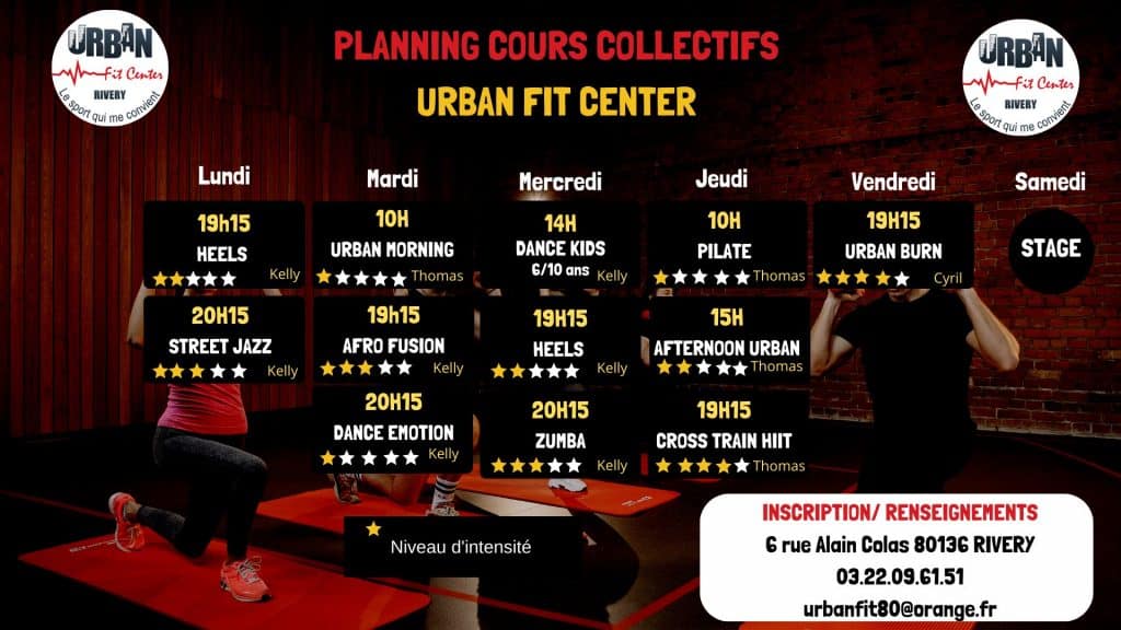 Planning cours collectifs Urban Fit Center  Amiens